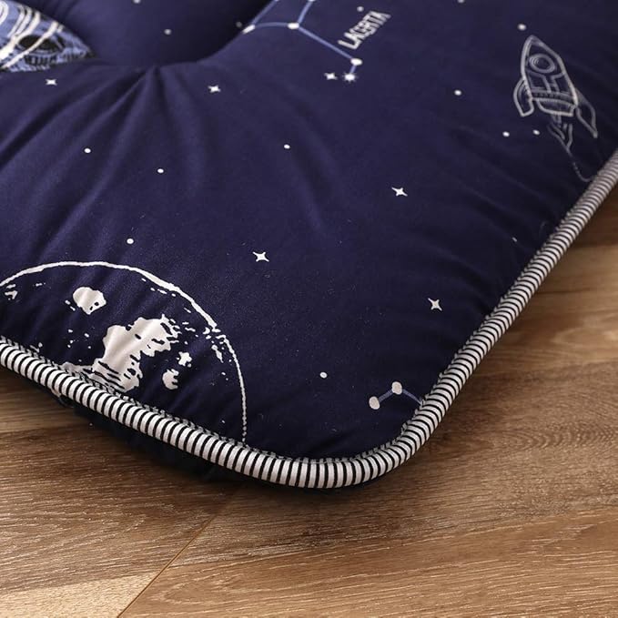 MAXYOYO Navy Space Adventure Japanese Floor Futon Mattress, Thicken Tatami Mat Sleeping Pad Foldable Roll Up Mattress Floor Lounger Couches and Sofas for Kids Twin Size