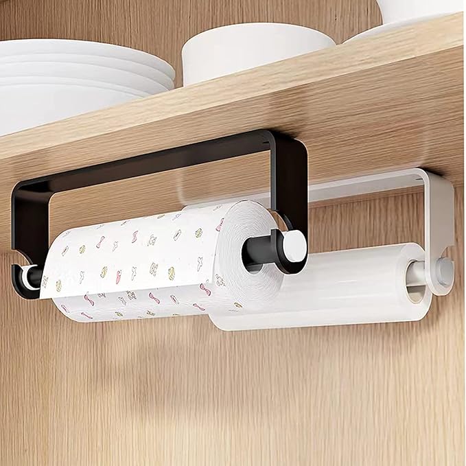 Aheucndg Paper Towel Holder for Kitchen, Wall Mount Paper Towel Holder, for Kitchen or Bathroom Self-Adhesive or Drill Mounting Paper Roll Holder Under Cabinet (Silvery 2Pack)
