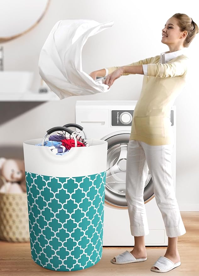 Fabspace Large Laundry Basket Laundry Hamper Bag Washing Bin Clothes Bag Collapsible Tall With Handles Waterproof Travel Bathroom College Essentials Storage For College Dorm, Family (Green)115L