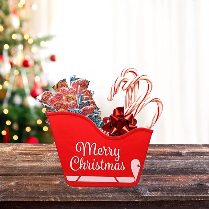 Plastic Santa Sleigh Shaped Bins, Red Container Storage for Holiday Treats, Home Decorations Party Supplies Basket