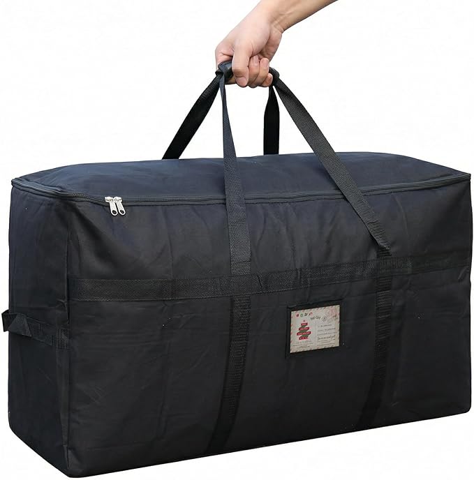 Large Moving Bags,4 FT Christmas Tree Storage Bag with Strong Zipper & Comfortable Handles, Sturdy & Durable Clothes Storage Bags Totes Bins, Black Packing Moving Boxes for College Supplies