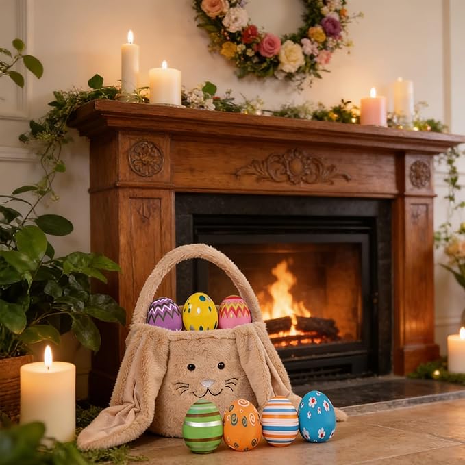 Plush Bunny Easter Egg Handbag Set, 2026 New Easter Storage Basket, 12 Openable Easter Eggs(Gray)