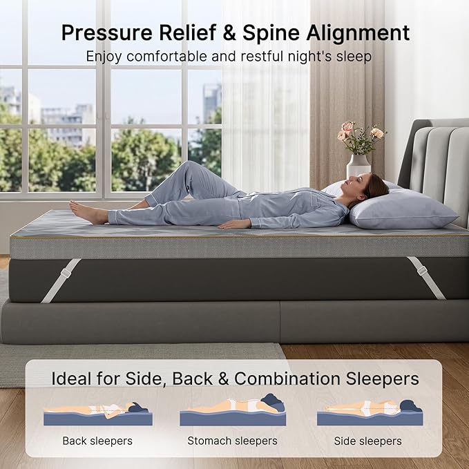 PERLECARE Firm Mattress Topper Queen, 3" Hard Mattress Topper for Pressure Relief, Mattress Pad with Cooling Bamboo Cover, High Density Memory Foam, Removable & Washable
