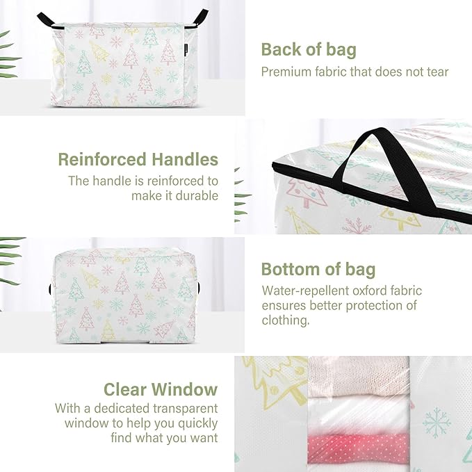 Burbuja 2 Pack Storage Bag Organizer with Handles for Clothes, Blankets, Bedding, Christmas Trees Foldable Storage Bag with Zipper & Clear Window, 95L