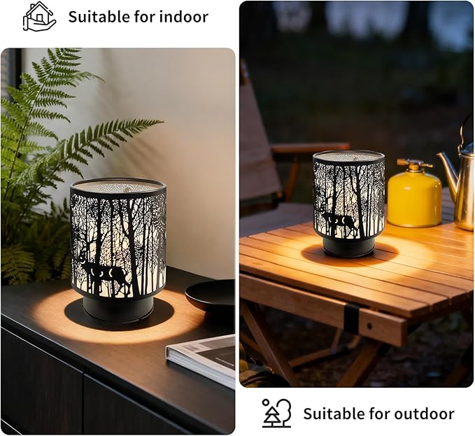 Battery Operated Table Lamp, Cordless Lamps for Home Décor, Nightlight with LED Bulb with Timer for Living Room Bedroom Tabletop Entryway Centerpiece Gift (Tree Pole Animals)