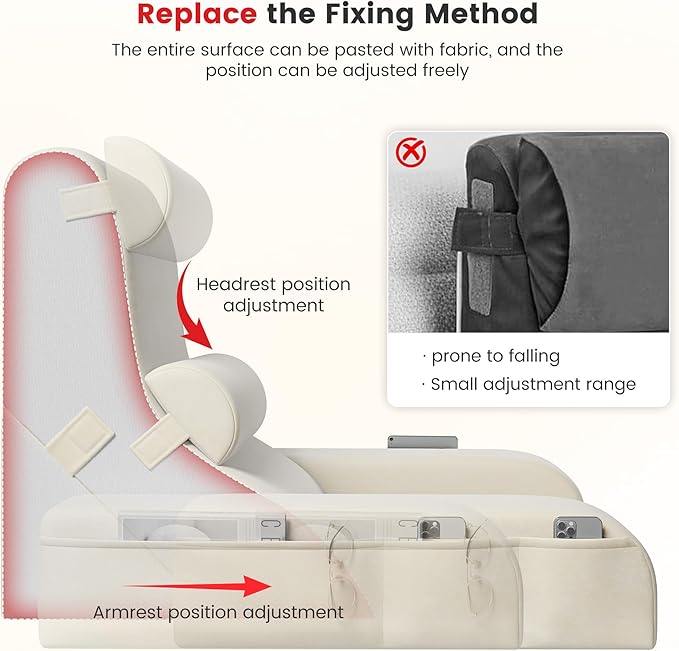 Homkdom Reading Pillow for Sitting in Bed Adult, 22" Back Pillow for Bed Sitting up with Armrests & Storage Pockets, Ergonomic Wedge Pillow for Watching TV, Gaming, Working, Recovery, 5PCS, Beige
