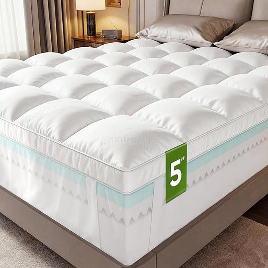 5 Inch Full Size Mattress Topper,Memory Foam Mattress Toppers -2.5" Cooling Gel Foam Mattress Pad+2.5" 1500GSM Thick Bamboo Pillow Top with 2X Soft and Supportive for Back Pain Relief,75 * 54 * 5in