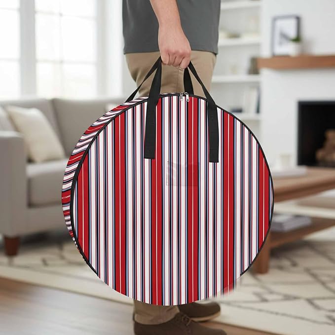 Storage Bag Red Striped Round Storage Totes Bins Closet Organizers with Zippers & Handle Geometric Vertical Stripes Clothes Storage Container for Bedroom Dorm Space Saving Packing Supplies Moving Bags