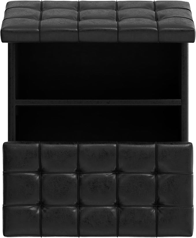 SIMPLIHOME Harrison Small Coffee Table Storage Ottoman - 30 inch Wide Upholstered Vegan Leather Square Lift-Top Ottoman in Distressed Black, Transitional Ottoman for Living Room with Hidden Storage