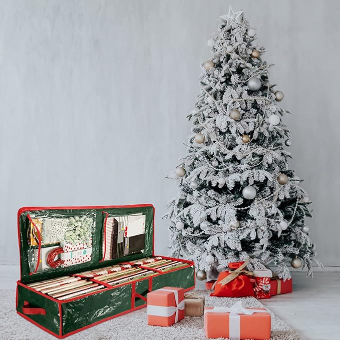 Wrapping Paper Storage Bag Xmas Wrap Organizer Multiple Pockets for Under Bed Wardrobe Storage for Crafts and Sundries Design for Holiday Present Wrapping