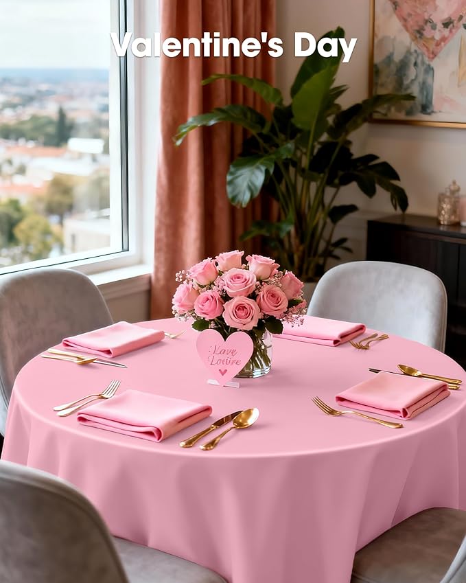 Pureegg Plastic Table Cloth Disposable 10 Pack, 84'' Round Table Cloths, Easter Party, Valentines, Mothers Day Decorations, Tablecloths, Round, Pastel Plastic Cover, Leakproof & Sturdy, Pink