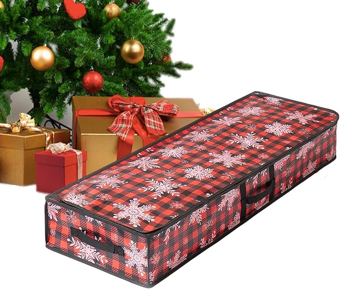 Storage for Wrapping Paper | Large Boxes with Handle - Wrapping Paper Storage Container with Interior Pockets - for Home Underbed Basement Garage Closet College Dorm Attic
