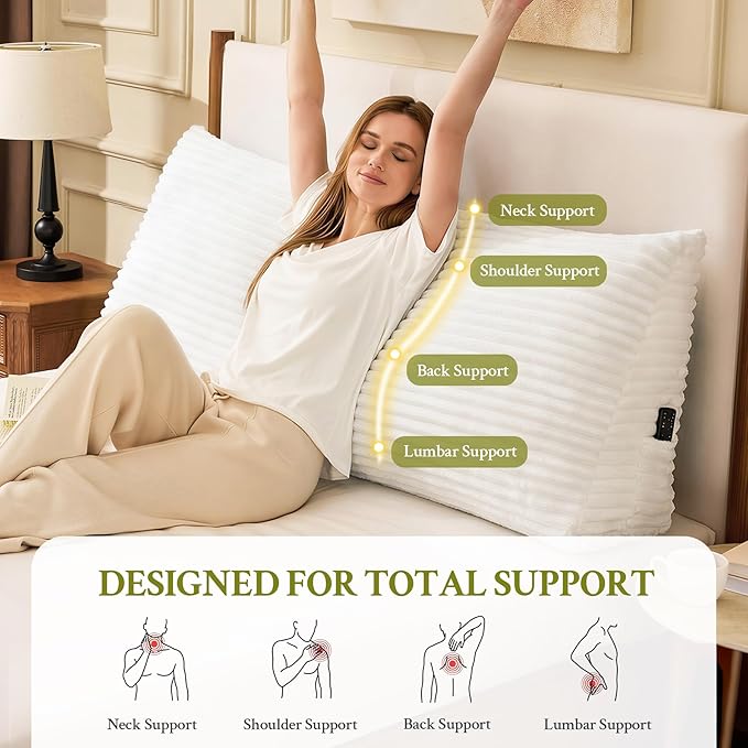 Headboard Pillow Queen, Headboard Wedge Pillow, Back Rest Pillows for Sitting, Reading, Working, Triangle Pillow with Removable Cover, Daybed Pillows for Bed Dorm Sofa, White