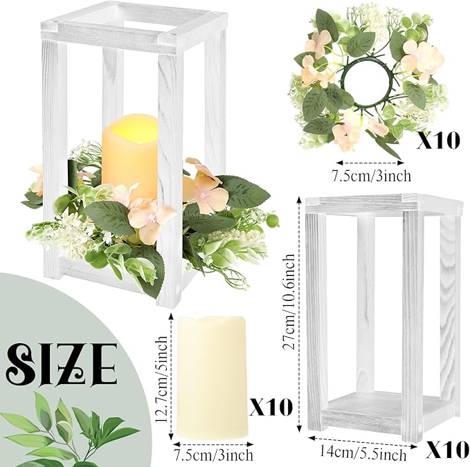Hushee 30 Pcs Wooden Wedding Lantern Centerpiece Integrated Holders with Candles and Wreaths Rustic Wooden Candle Lantern Decor for Wedding Party Table Valentine Decor (Yellow)