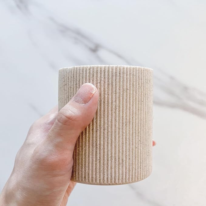 Small Sand Beige Toothbrush Holder for Bathroom Countertop, Modern Boho Aesthetic Vintage Farmhouse Organizer, Pen & Makeup Brush Holder