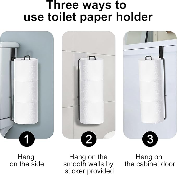 Over The Tank Toilet Paper Storage for 3 Roll Tissue, Toilet Paper Holder Stainless Steel Wall Mount with Storage and Reserve, Black Holder for Bathroom and RV Organization, 1 Pack