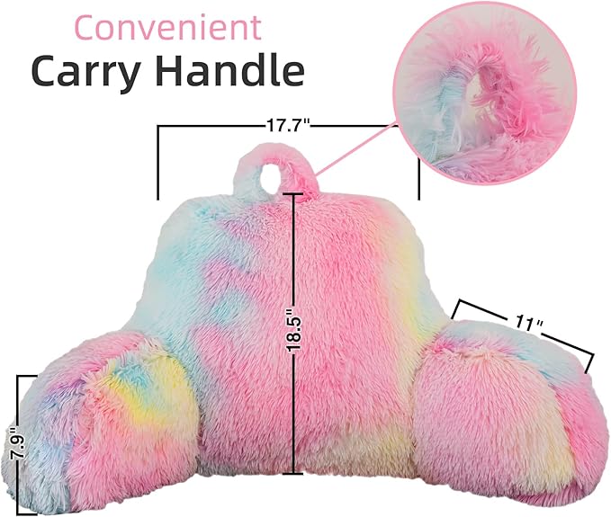 A Nice Night Faux Fur Reading Pillow Bed Wedge Large Adult Children Backrest with Arms Back Support for Sitting Up in Bed/Couch for Bedrest,YellowPink,More Large