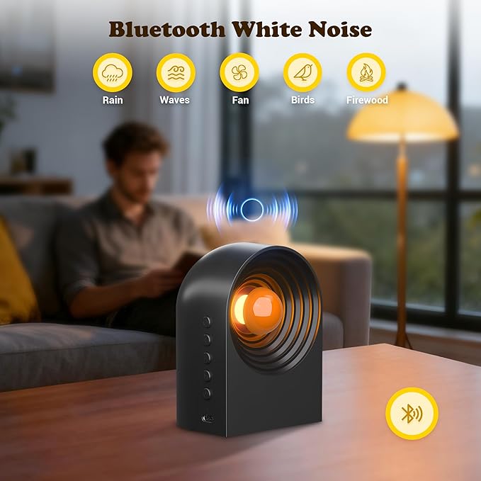 UNEEDE White Noise Sound Machine with Bluetooth Functionality, Night Light, Portable Bluetooth Speaker with Noise Canceling for Office & Sleeping, Meditation, Gathering (Black)