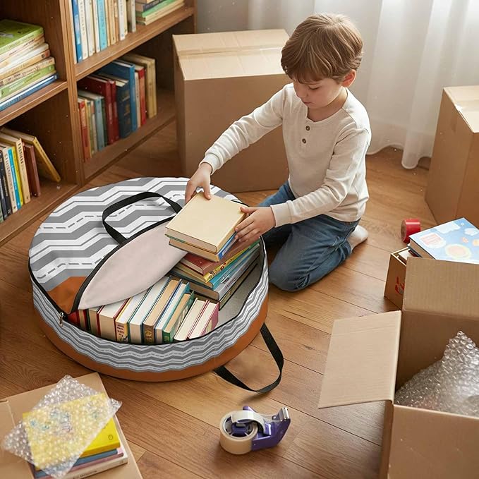 Storage Bag Burnt Orange Grey Waves Round Storage Totes Bins Closet Organizers with Zippers & Handle Chevron Stripe Clothes Storage Container for Bedroom Dorm Space Saving Packing Supplies Moving Bags