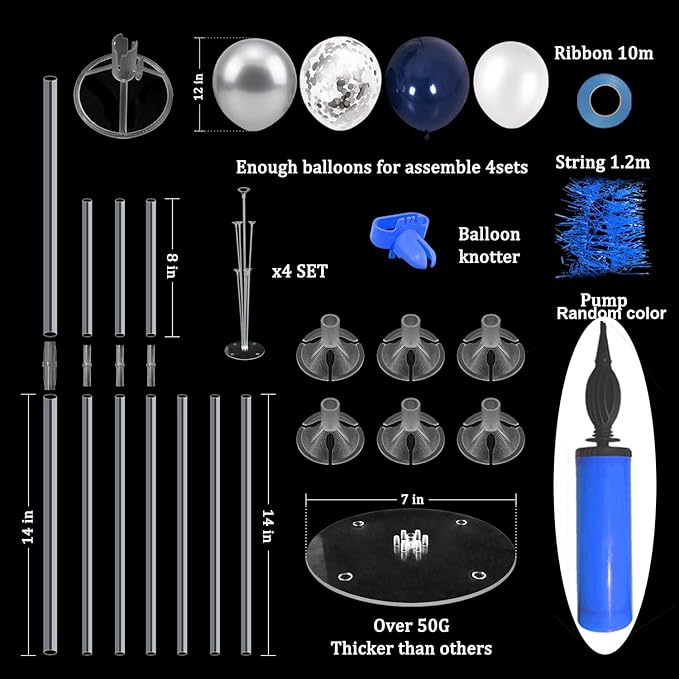 ZJDHPTY 4 Set Balloon Stand with Silver Navy Blue Balloons Centerpiece Table Decorations for Birthday Wedding Anniversary Retirement New Years Graduation Decorations Class of 2026