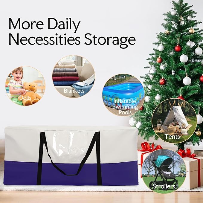 Christmas Tree Bag,Fits Up 8 Ft Tall Artificial Trees,600D Oxford Material,Heavy Duty Tree Bag,Dampproof Storage Bag with Durable Reinforced Handles & Dual Zipper&Transparent Pocket