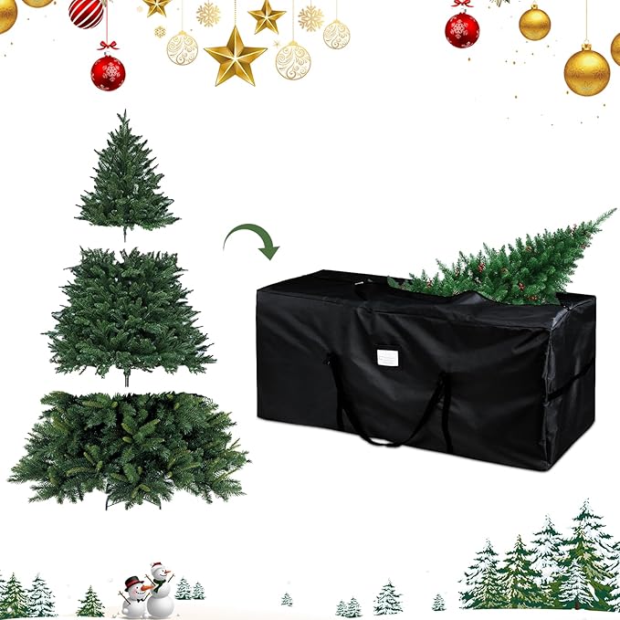 Christmas Tree Storage Bag Fits Up to 7.5 Ft Artificial Disassembled Trees Large Christmas Storage Containers Heavy Duty 600D Oxford Xmas Holiday Tree Bag with Durable Handles & Dual Zipper (Black)