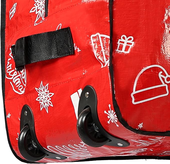 HOMEST Christmas Tree Storage Bag, Fits for 4.5-7 ft Xmas Artificials, Zippered Bag with Reinforced Carrying Handles and Wheels, Red Pattern (Bag Only)