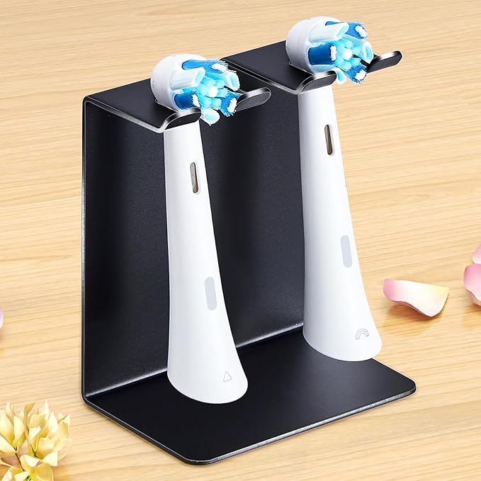 Electric Toothbrush Head Holder, Tooth Brushing Holder, Wall Mounted Toothbrush Holders Shower Bathroom, Self Adhesive or Desktop Tooth Brush Holder Organiser (Black, Small)