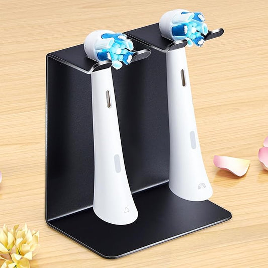 Electric Toothbrush Head Holder, Tooth Brushing Holder, Wall Mounted Toothbrush Holders Shower Bathroom, Self Adhesive or Desktop Tooth Brush Holder Organiser (Black, Small)