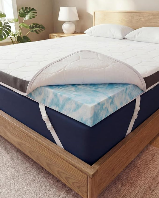 Memory Foam Mattress Topper with Cooling Cover - 3 Inch Cooling Gel Mattress Topper - Extra Plush Thick & Comfortable - Queen Size Mattress Pad with Washable Cover - Pressure & Pain Relief Bed Topper