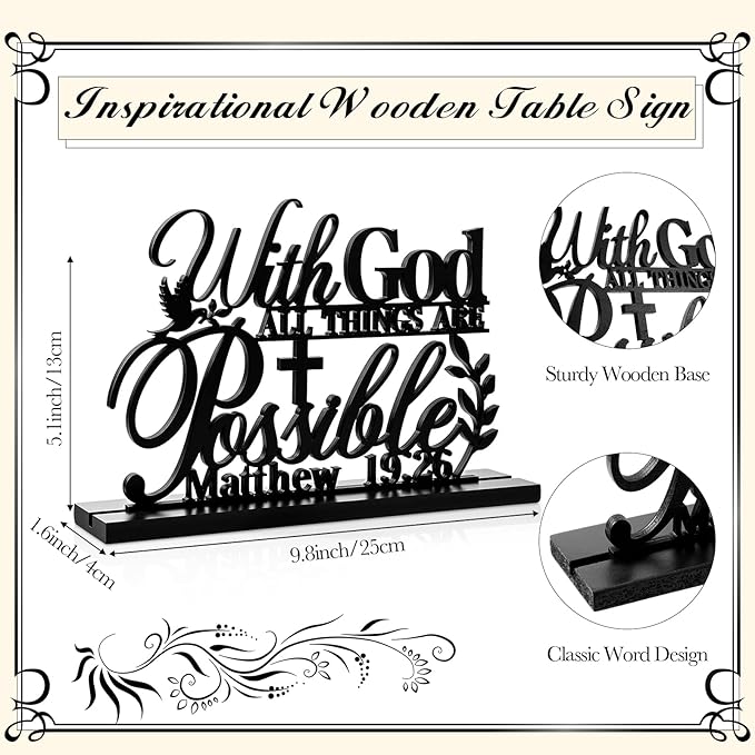 Geetery Inspirational Table Centerpieces Wooden Religious Inspirational Home Decoration Motivational Blessed Table Decor for Home Kitchen Office Faith Christian Gifts Supplies Decor(Possible)