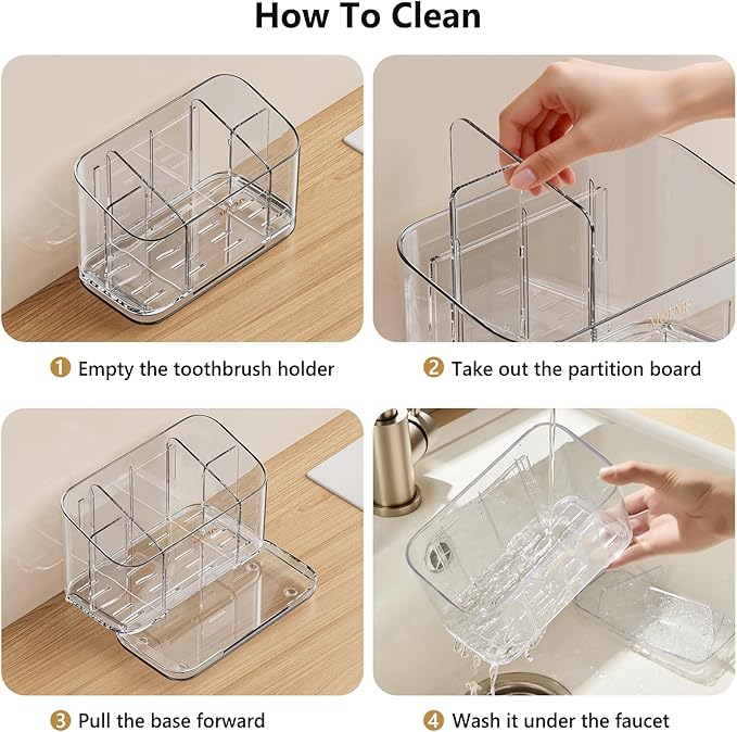 Toothbrush Holders for Bathroom Countertop Organizer, 5 Slots Large Capacity Electric Toothbrush Holder Wall-Mount for Space Saving, Tooth Brush and Toothpaste Holder with Dividers for Easy Clean