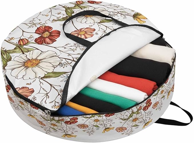 Daisy Flowers Round Storage Bag 30 Inch, Plants Spring Clothes Storage Container with Handles Heavy Duty Organizer for Comforter, Bedding & Holiday Wreaths