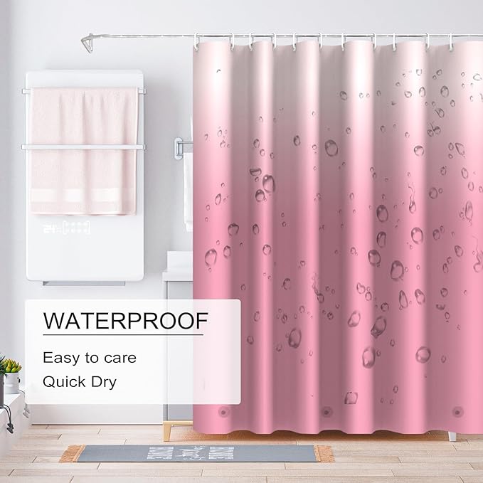 TIKABC Gradient Pink Shower Curtain Liner, 4G PEVA Shower Liner, Plastic Waterproof Shower Curtains, 72x72 inch with Grommet Holes 3 Magnetic Weights