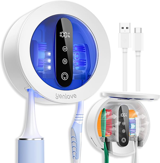 Upgraded UV Toothbrush Cleaner Holder, Toothbrush Holders Wall Mounted, Electric Toothbrush Holder for Bathroom, LED Smart Screen, Cleaning and Drying Fits All Toothbrushes for Home & Travel