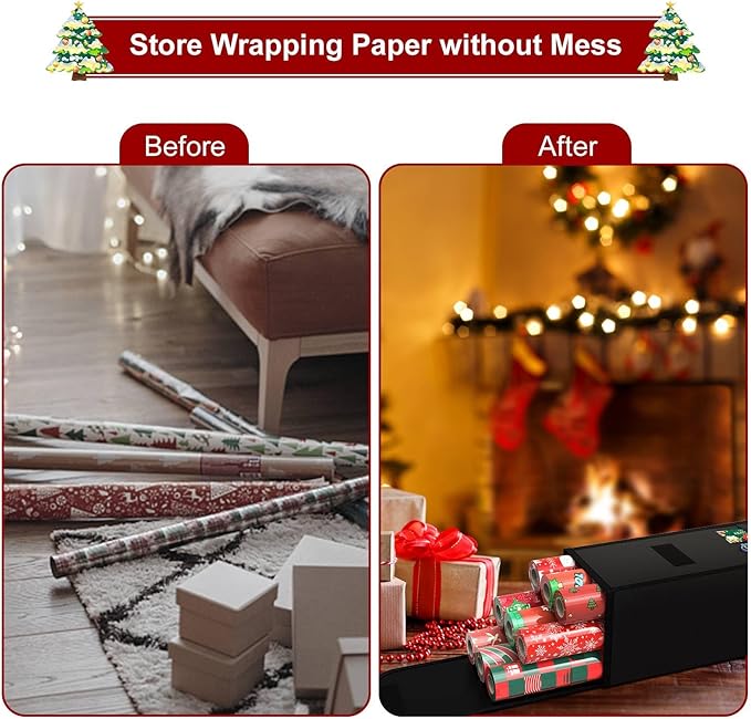 Demao Wrapping Paper Storage Bag 31", Gift Wrapping Paper Organizer Storage Containers with Pocket for Crafts Poster Tools, Christmas Wrap Paper Holder fits for 9 Standard Rolls (Black-1pc)