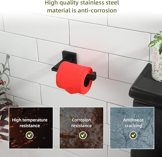 KOKOSIRI Black Toilet Paper Holder for Bathroom Tissue Paper Dispenser Stainless Steel Toilet Roll Holder Hold Mega Rolls Wall Mounted, B2006BK