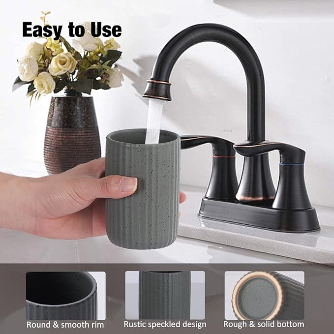 Ceramic Bathroom Tumbler, Ribbed Bathroom Toothbrush Holder Cups, Tooth Brush Holder Set, Reusable Toothbrush Mouthwash Cup, Toothpaste Holder Toothbrush Organizer for Bathroom Counter