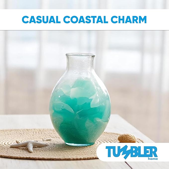 Tumbler Home Sea Glass for Crafts, Decor & Vase Filler, 25oz Frosted Aqua & Mint Seaglass Pieces, Recycled Beach Glass in Bulk and Smooth Seaglass for DIY Art, Coastal Decor, and Jewelry Making