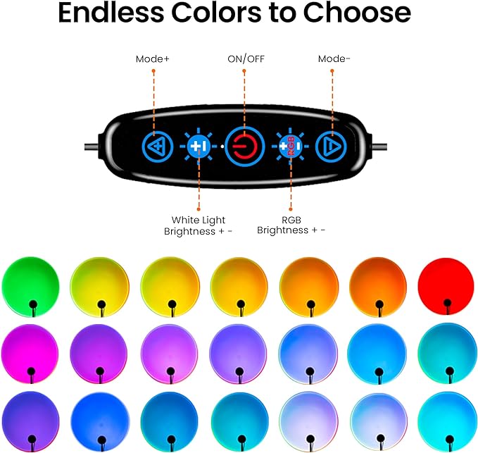 Tsrarey Sunset Lamp Projection, Not Only 21 Colors Sunset Lights, 180 Degree Rotation Led Light, Push Button Switch & APP Control Projector for Party Bedroom Decor