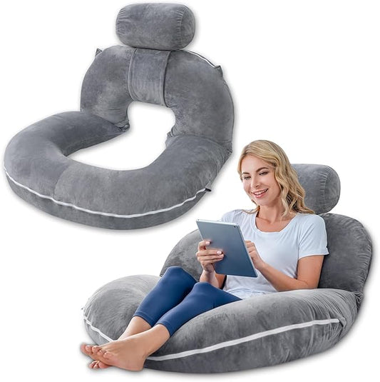 INSEN Reading Pillow, Back Pillow for Sitting in Bed for Reading, Nurse & Relax, Reading Pillow for Adults, Moms & Kids, Sit Up Pillow for Bed (Grey, 51in)