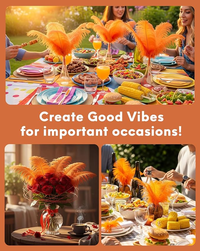 30pcs Orange Ostrich Feathers Natural Bulk 8-10in（20-25cm） Vase Craft Wedding Home Party Centerpieces Christmas Day Decoration