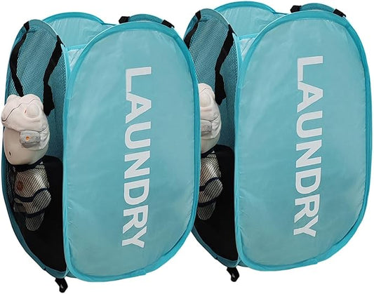 2Pack Collapsible Laundry Baskets Pop Up Laundry Hamper Mesh Storage Bins Clothes Hamper for Laundry, Blue