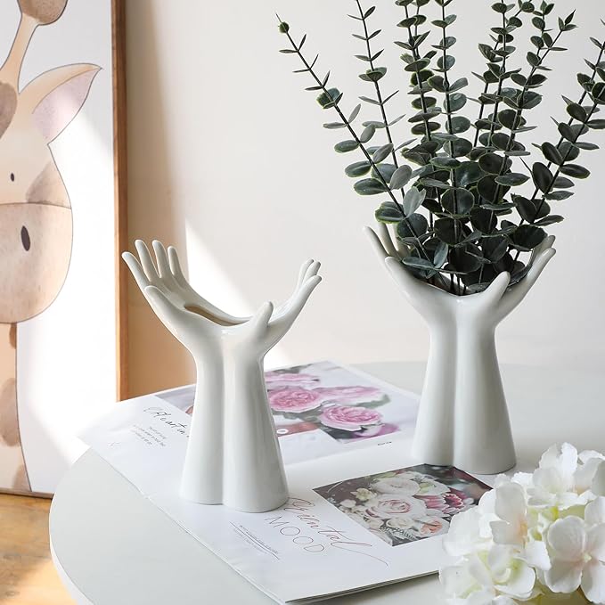 White Ceramic Hand Vase, Arm Bud Flower Vase Cute Unique Boho Minimalism Female Form Body Aesthetic Decorative Modern Nordic Style for Home Living Room Office Decor (Medium)