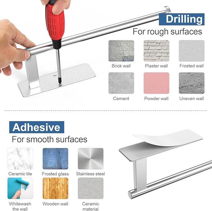 CUXIXA Paper Towel Holder Under Cabinet 2 Pack, Upgraded Adhesive Paper Towel Holder Wall Mount for Kitchen, Bathroom, RV, Bend-Resistant, Self-Adhesive or Drill mounting, Stainless Steel, Silver