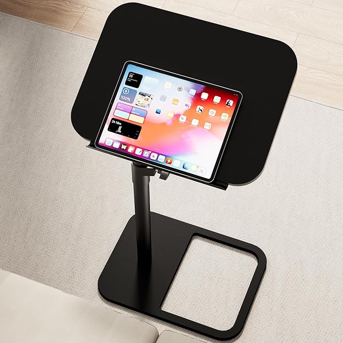 GOYLSER TV Tray Table Adjustable Height, Flip-Top, Snack Side Table with 360° Swivel and 180° Tilt, C Shaped End Table for Couch, Sofa, Dinner Eating and Recliner (Black)