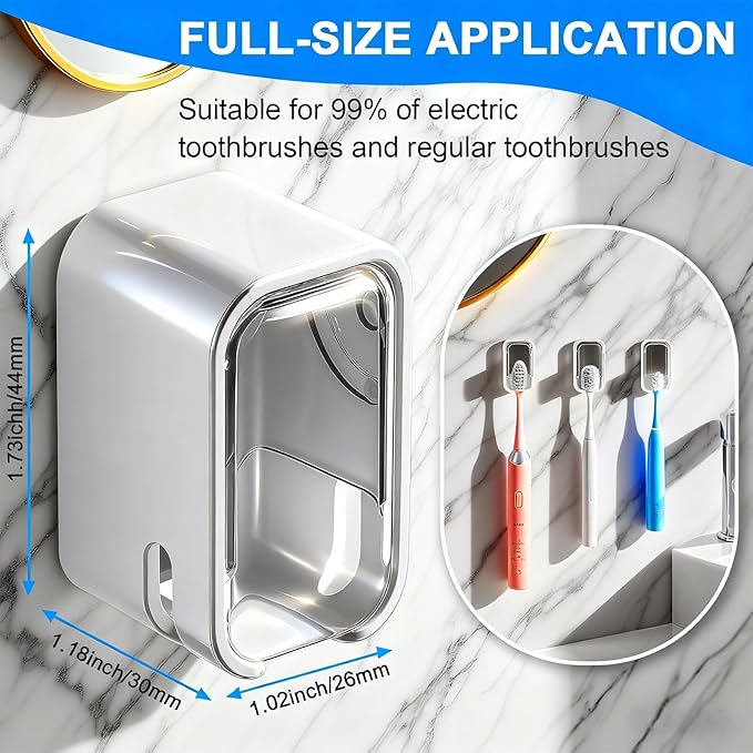 Toothbrush Holders for Bathroom - 3 Pack, Single Slot Space-Saving Design 2.0, Wall Mounted with Cover for Shower, Single Tooth Brush Holder Dispenser Storage Organizer for Family & Travel