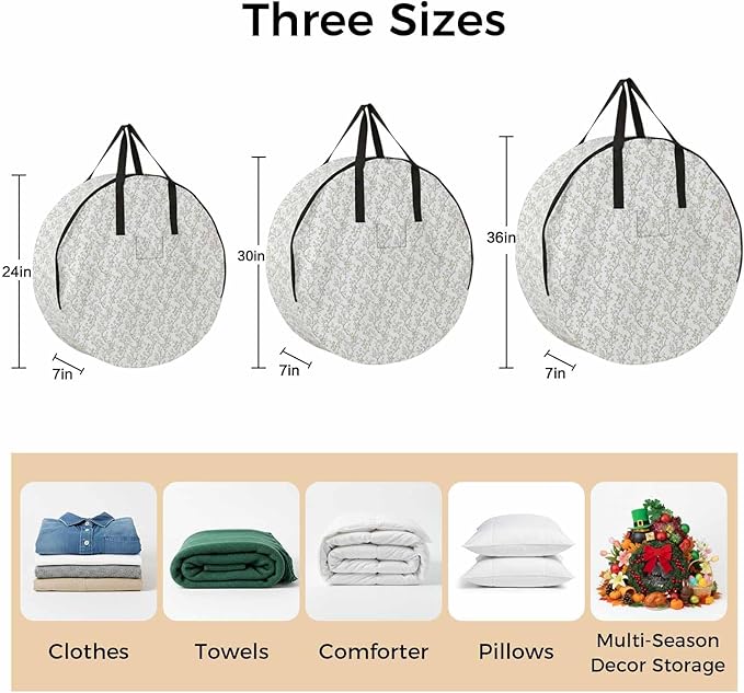 Sage Green Flowers Round Storage Bag 36 Inch, Branches Plants Clothes Storage Container with Handles Heavy Duty Organizer for Comforter, Bedding & Holiday Wreaths