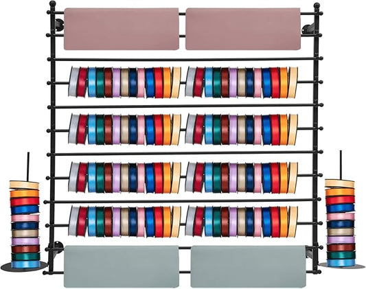 12-Layer Ribbon Holder Organizer Rack Wall Mounted Wrapping Paper Storage Rack Ribbon Dispenser Holder Wrapping Station Display Racks for Craft Room Florist Cake Shop(Black)