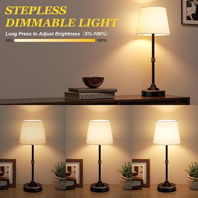 Kakanuo Rechargeable Cordless Table Lamp Bronze - 2 Pack 4000mAh Battery Operated Lamp, Touch Control Stepless Dimming, for Home Decor, Dining Table, Living Room, Bedroom